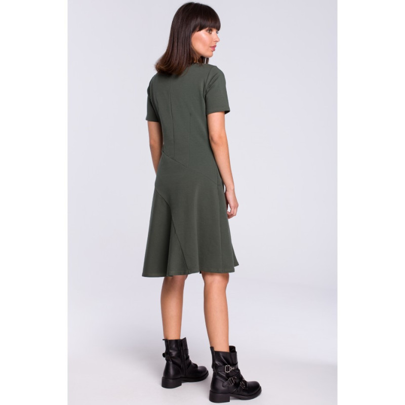 B105 Slightly flared dress with godet - military-green