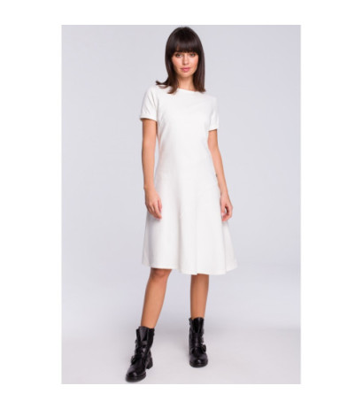 B105 Slightly flared dress with godet - ecru