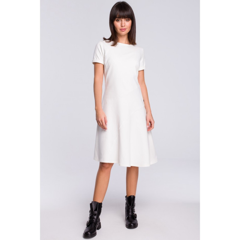 B105 Slightly flared dress with godet - ecru