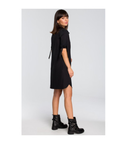 B112 Tunic with collar and tie - black