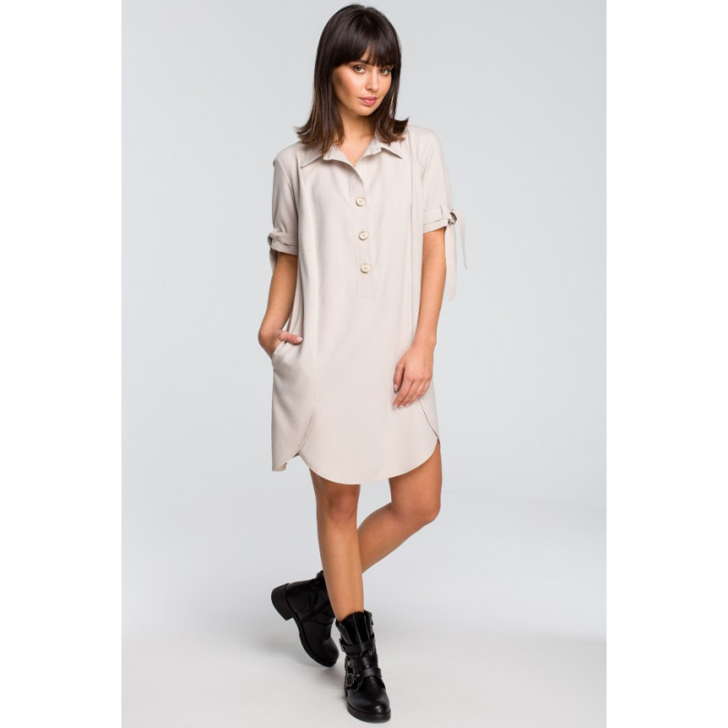 B112 Tunic with collar and tie - beige