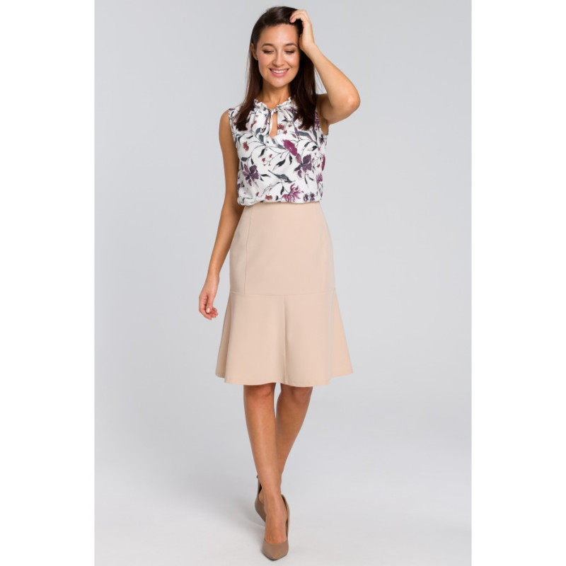 S141 Midi skirt with yoke - beige