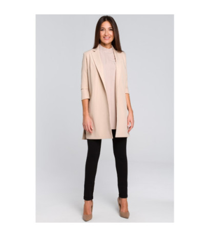 S142 Long jacket with side slits - beige