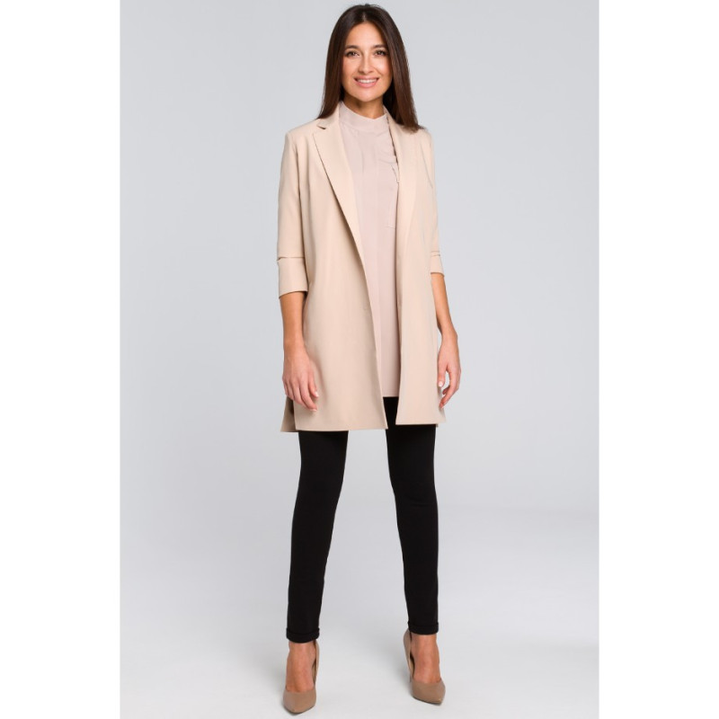 S142 Long jacket with side slits - beige