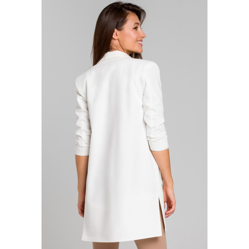 S142 Long jacket with side slits - ecru