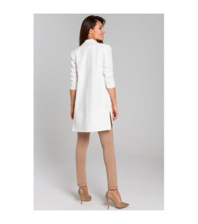 S142 Long jacket with side slits - ecru