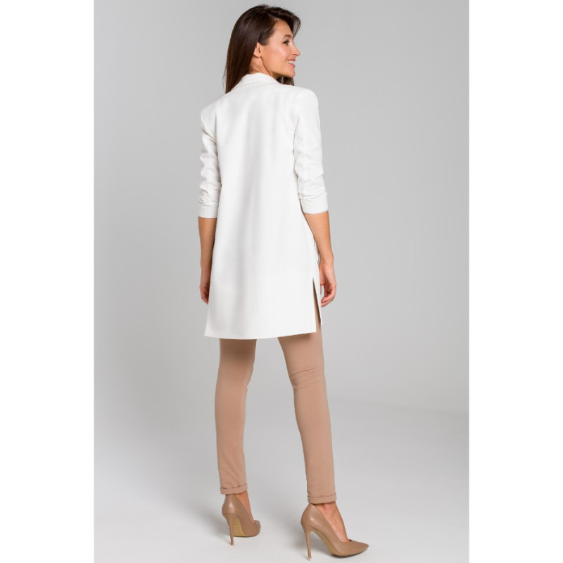 S142 Long jacket with side slits - ecru