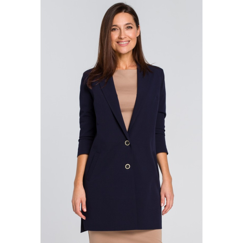 S142 Long jacket with side slits - navy blue