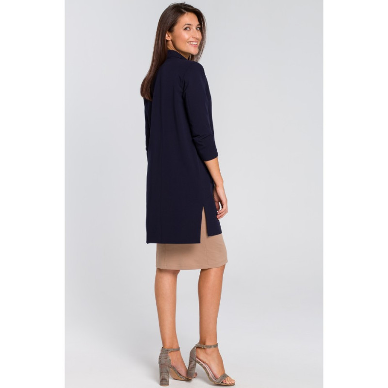 S142 Long jacket with side slits - navy blue