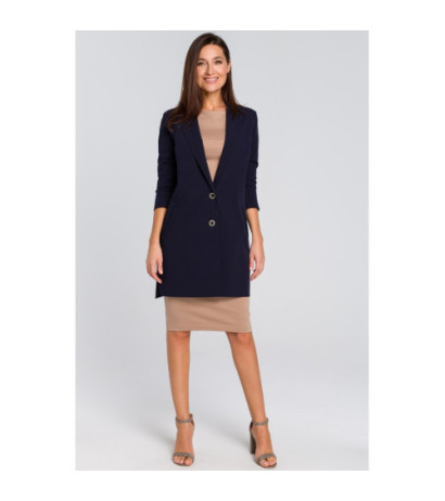 S142 Long jacket with side slits - navy blue