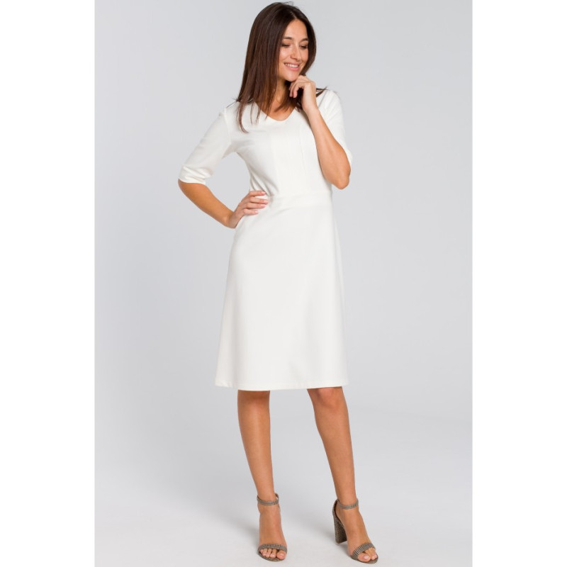 S153 Midi dress with short sleeves - ecru