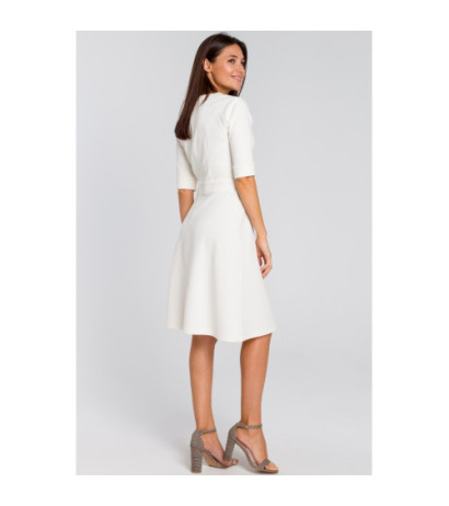 S153 Midi dress with short sleeves - ecru