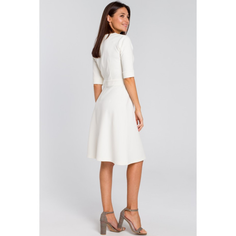 S153 Midi dress with short sleeves - ecru