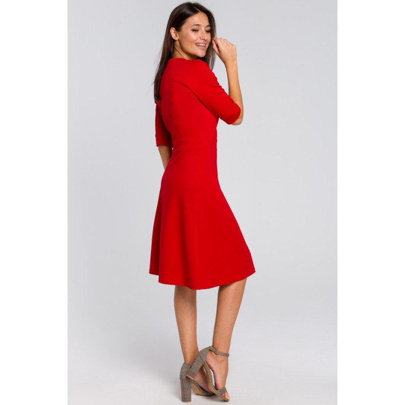 S153 Midi dress with short sleeves - red