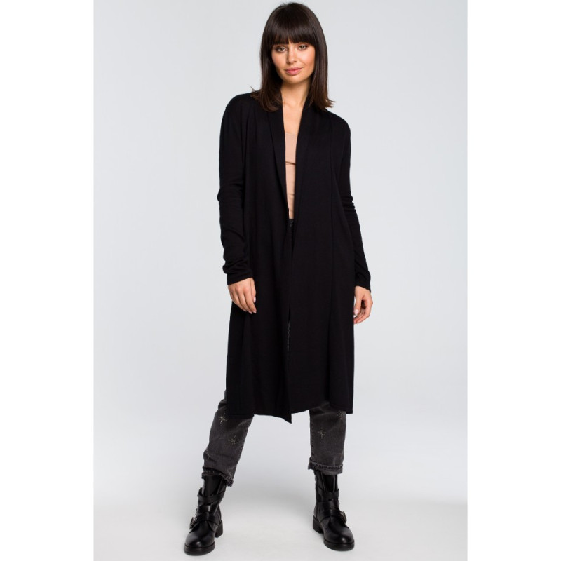 BK022 Long cardigan with double collar - black