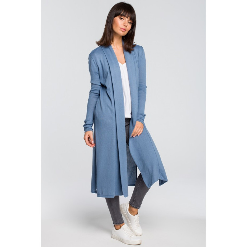 BK022 Long cardigan with double collar - blue