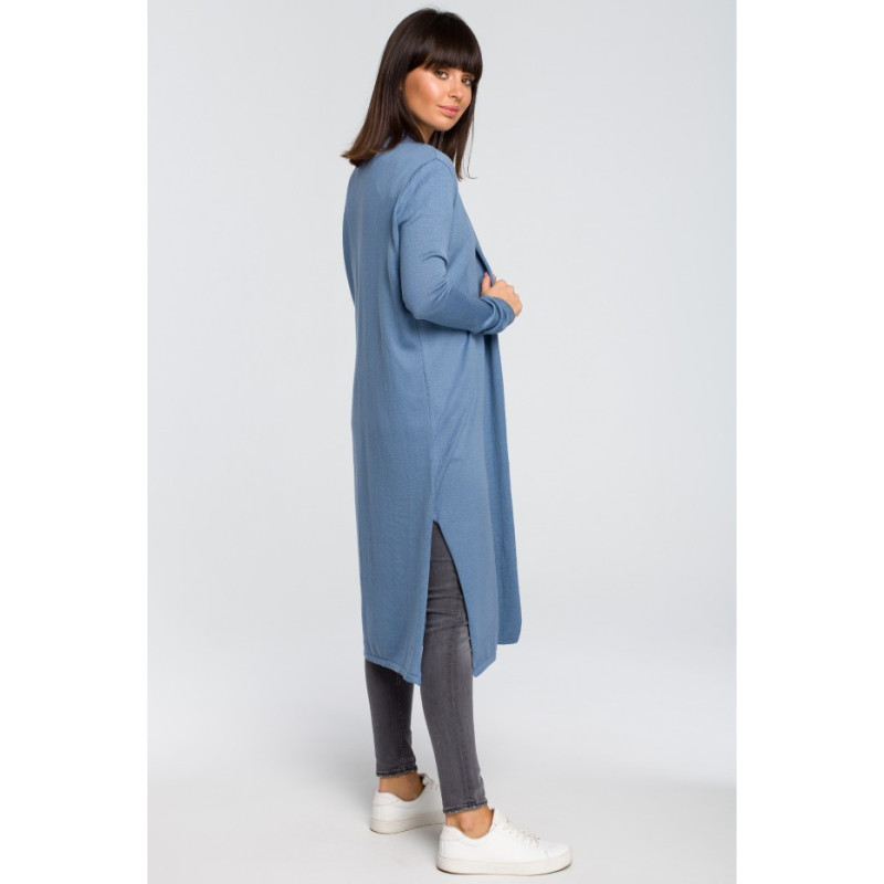 BK022 Long cardigan with double collar - blue