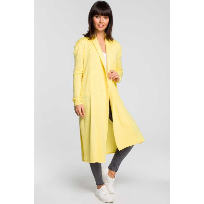 BK022 Long cardigan with double collar - yellow