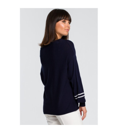 BK024 Sweater with wide sleeves and a leopard print - navy blue