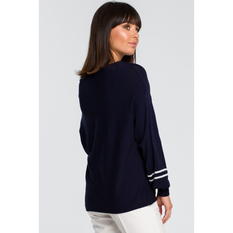 BK024 Sweater with wide sleeves and a leopard print - navy blue