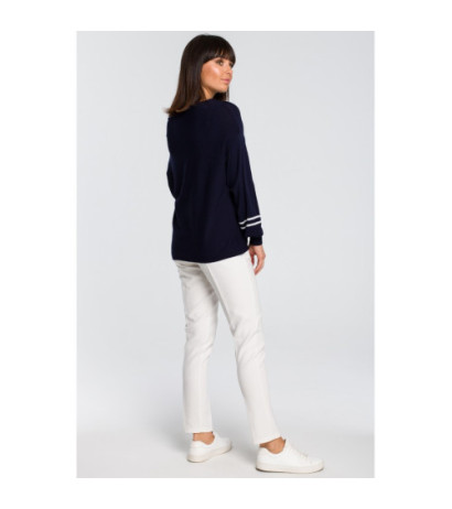 BK024 Sweater with wide sleeves and a leopard print - navy blue