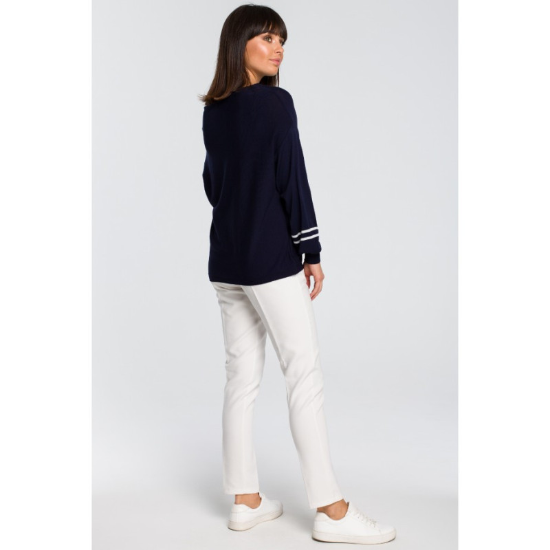 BK024 Sweater with wide sleeves and a leopard print - navy blue