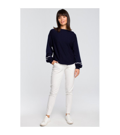 BK024 Sweater with wide sleeves and a leopard print - navy blue