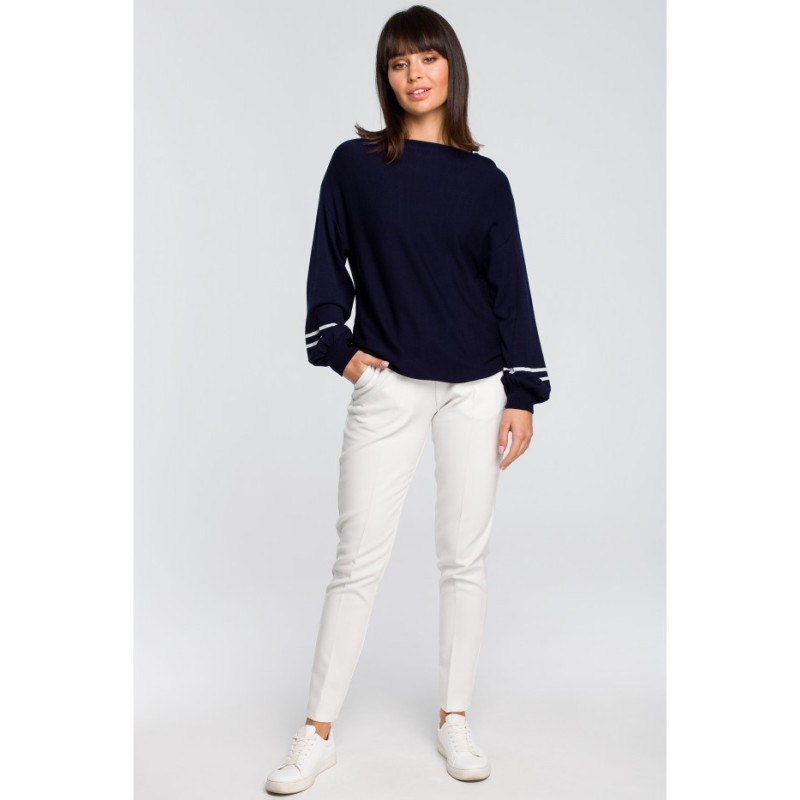 BK024 Sweater with wide sleeves and a leopard print - navy blue