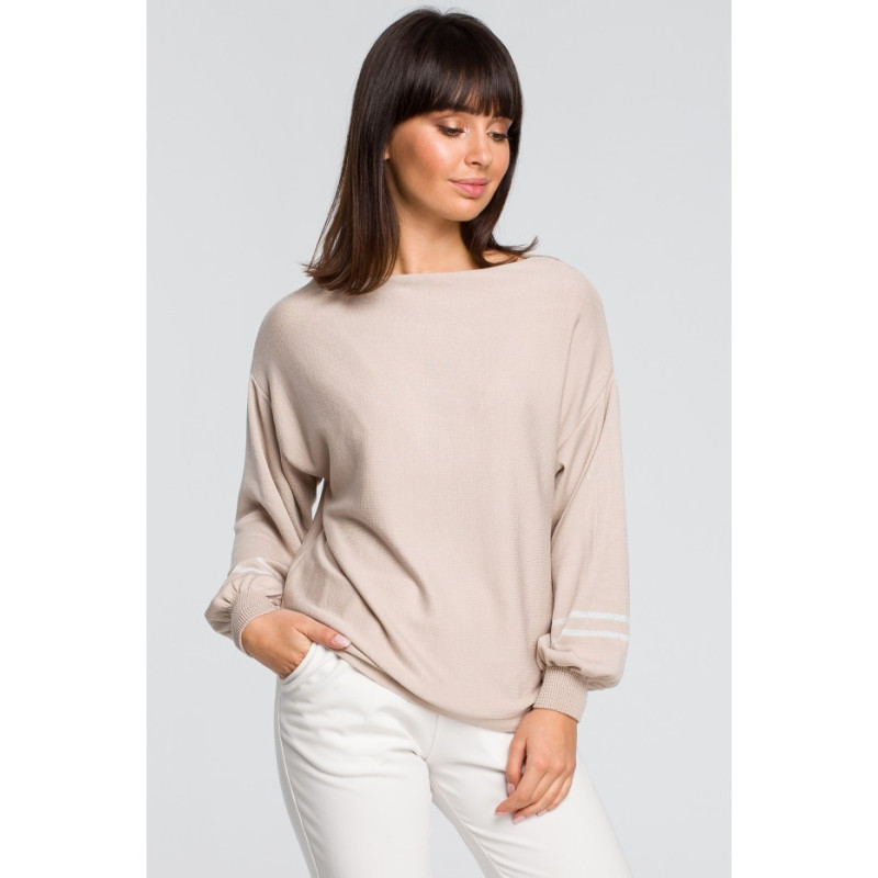 BK024 Sweater with wide sleeves and leopard stripes - beige