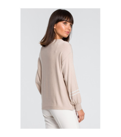 BK024 Sweater with wide sleeves and leopard stripes - beige