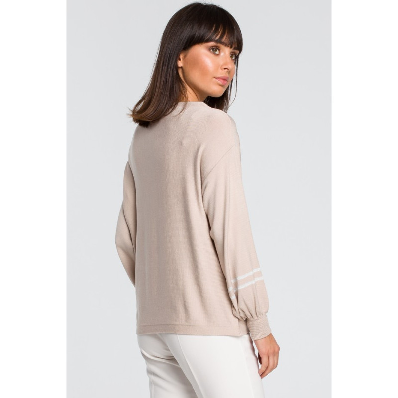 BK024 Sweater with wide sleeves and leopard stripes - beige