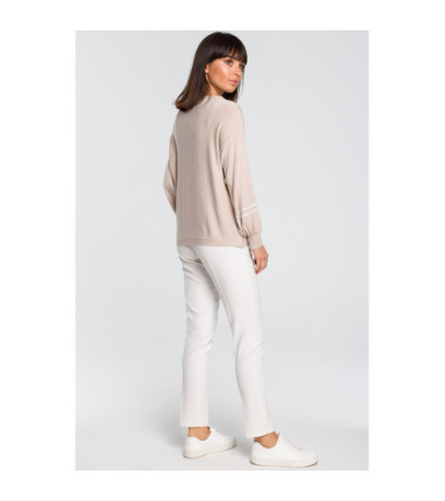 BK024 Sweater with wide sleeves and leopard stripes - beige