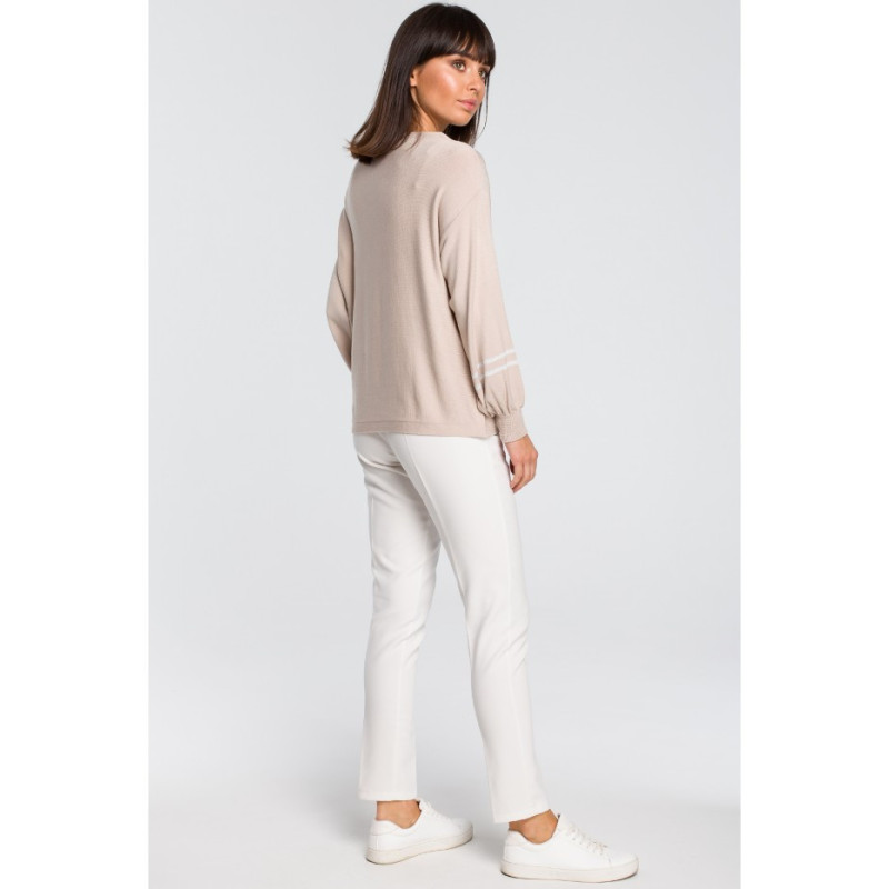 BK024 Sweater with wide sleeves and leopard stripes - beige