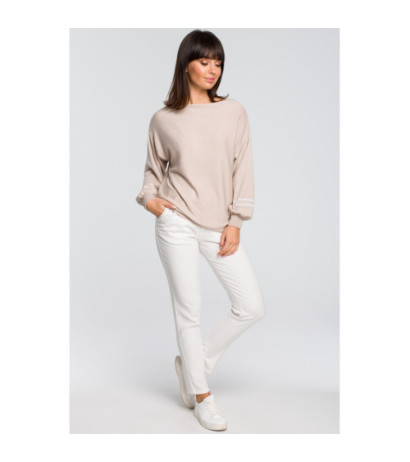 BK024 Sweater with wide sleeves and leopard stripes - beige