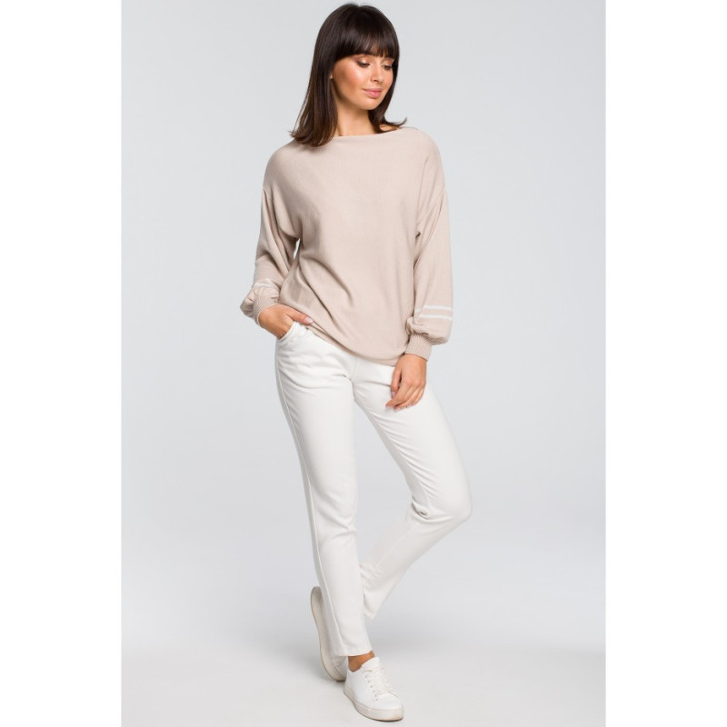 BK024 Sweater with wide sleeves and leopard stripes - beige