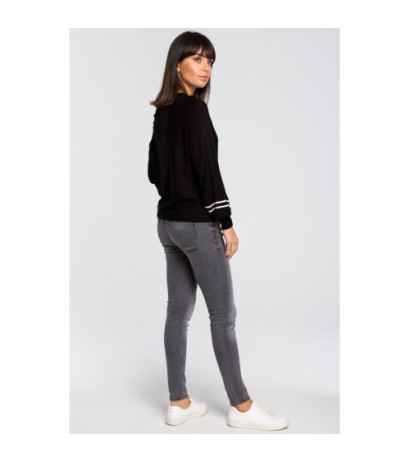 BK024 Sweater with wide sleeves and a leopard print - black