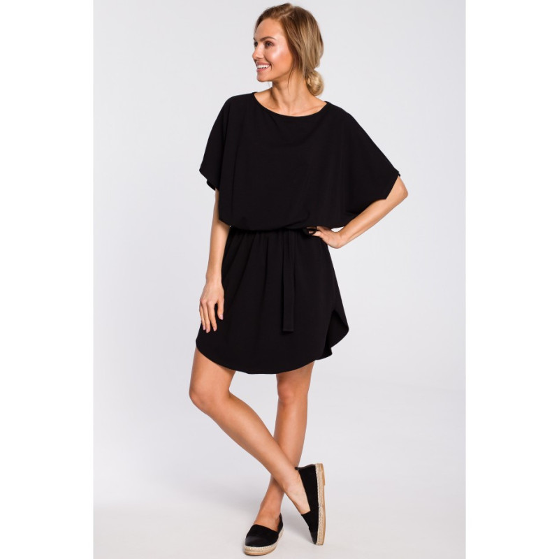 M433 Cotton mini dress with belt - black