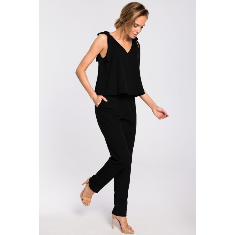 M437 Jumpsuit with shoulder ties - black