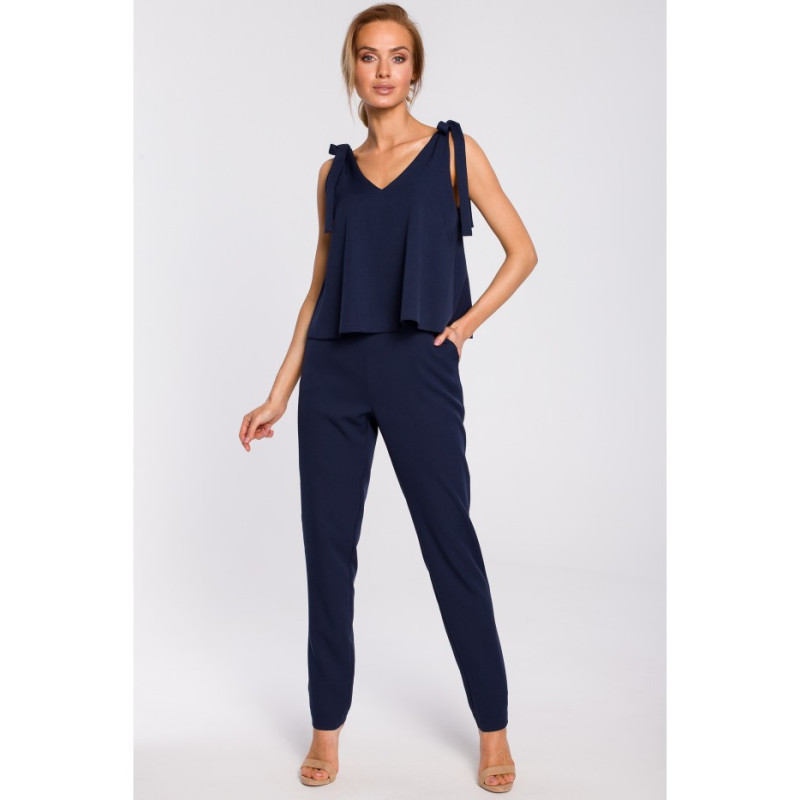 M437 Jumpsuit with shoulder ties - navy blue