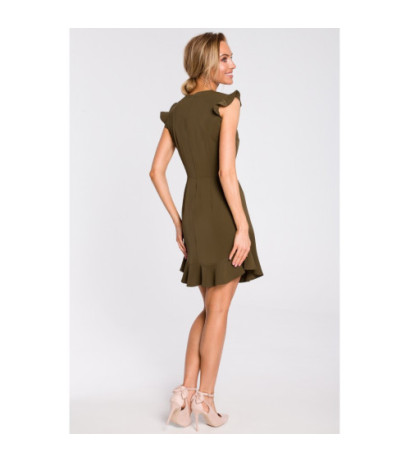 M438 Cute mini dress with ruffle - khaki