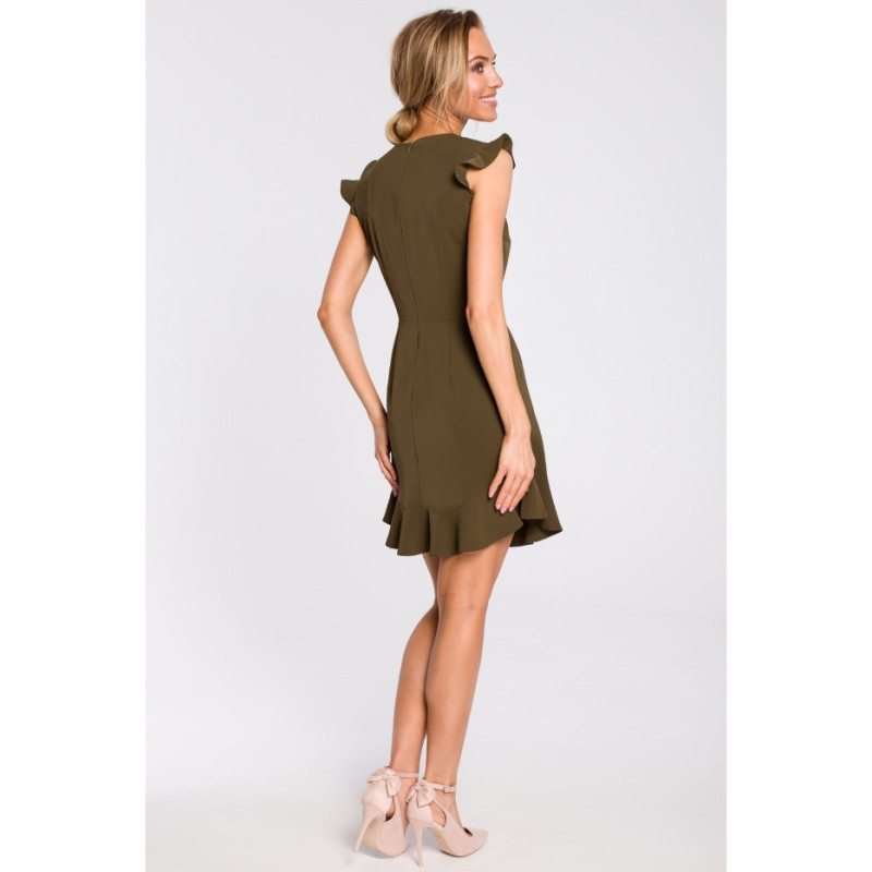 M438 Cute mini dress with ruffle - khaki