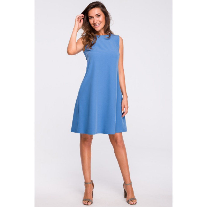 S157 Trapeze dress with back neckline - blue