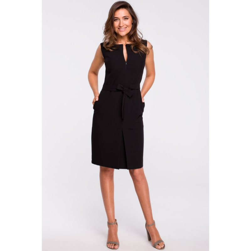 S158 Dress with contrafold and pockets - black