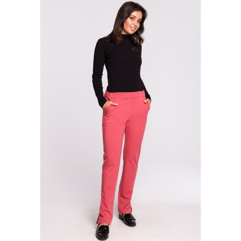 B124 Trousers with side slits - coral