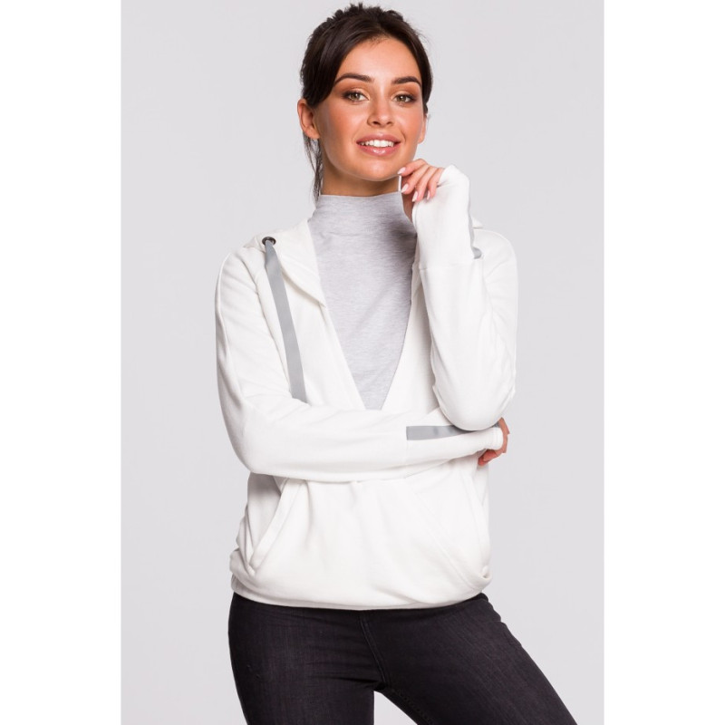 B127 Hooded sweatshirt with overlap front - ecru