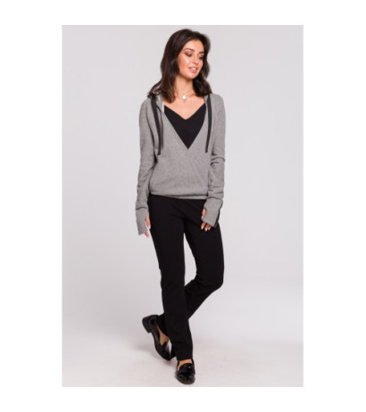 B127 Hooded sweatshirt with overlap front - gray