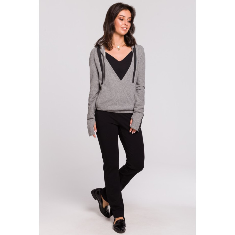 B127 Hooded sweatshirt with overlap front - gray