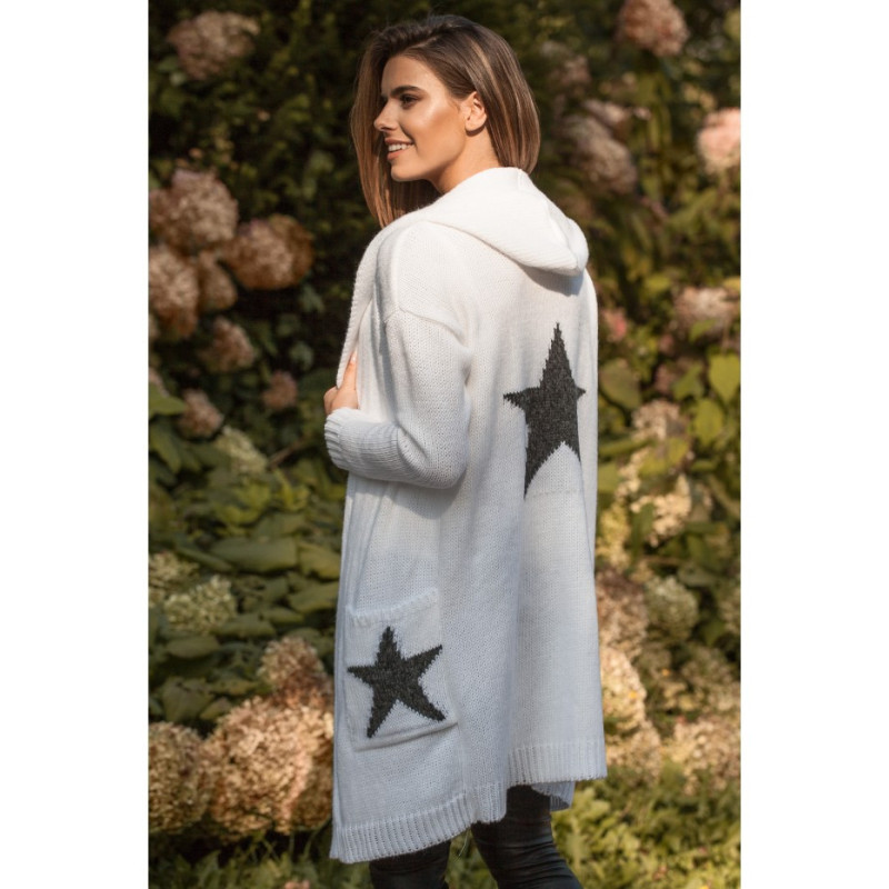 BK063 Cardigan with star motif - white