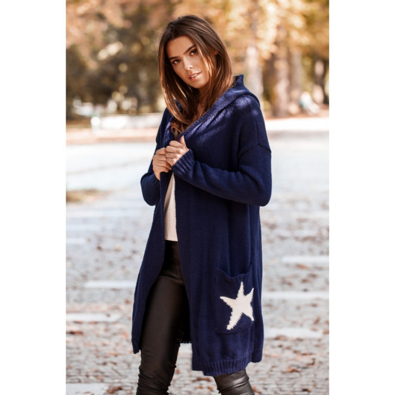 BK063 Cardigan with star motif - navy blue