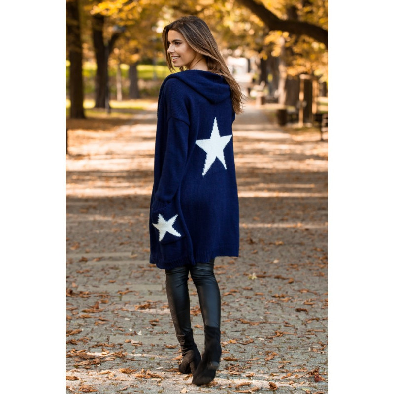 BK063 Cardigan with star motif - navy blue